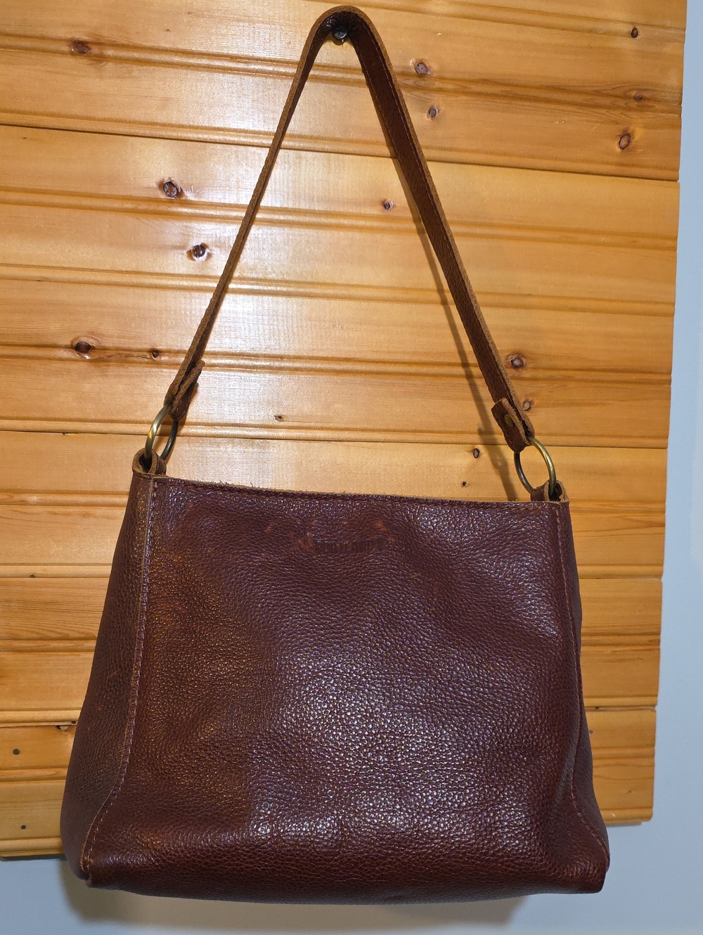 Portland Leather Goods Pebbled Triangle Shoulder Bag Nutmeg Brown Full Grain